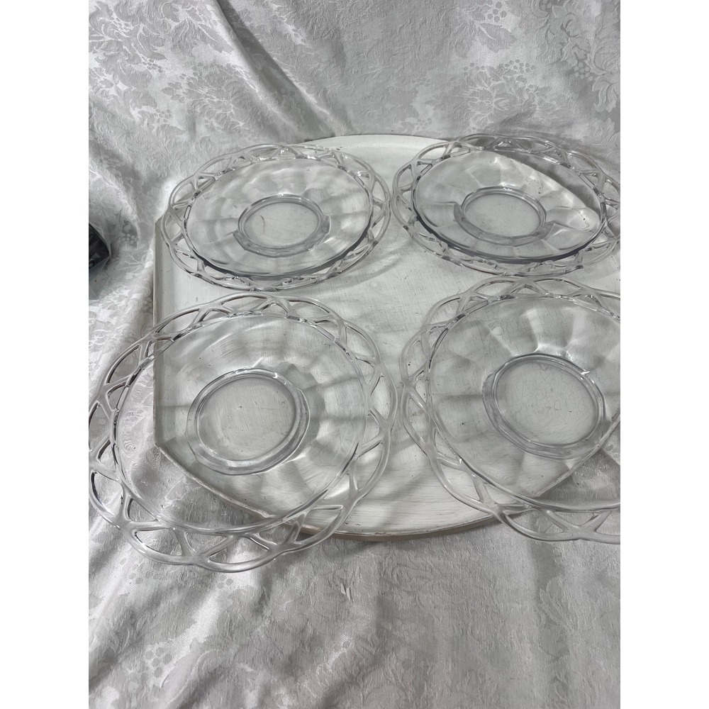 Imperial Glass Crocheted Crystal Lace Edge Plates Set of 4 Clear Vintage 8.5"